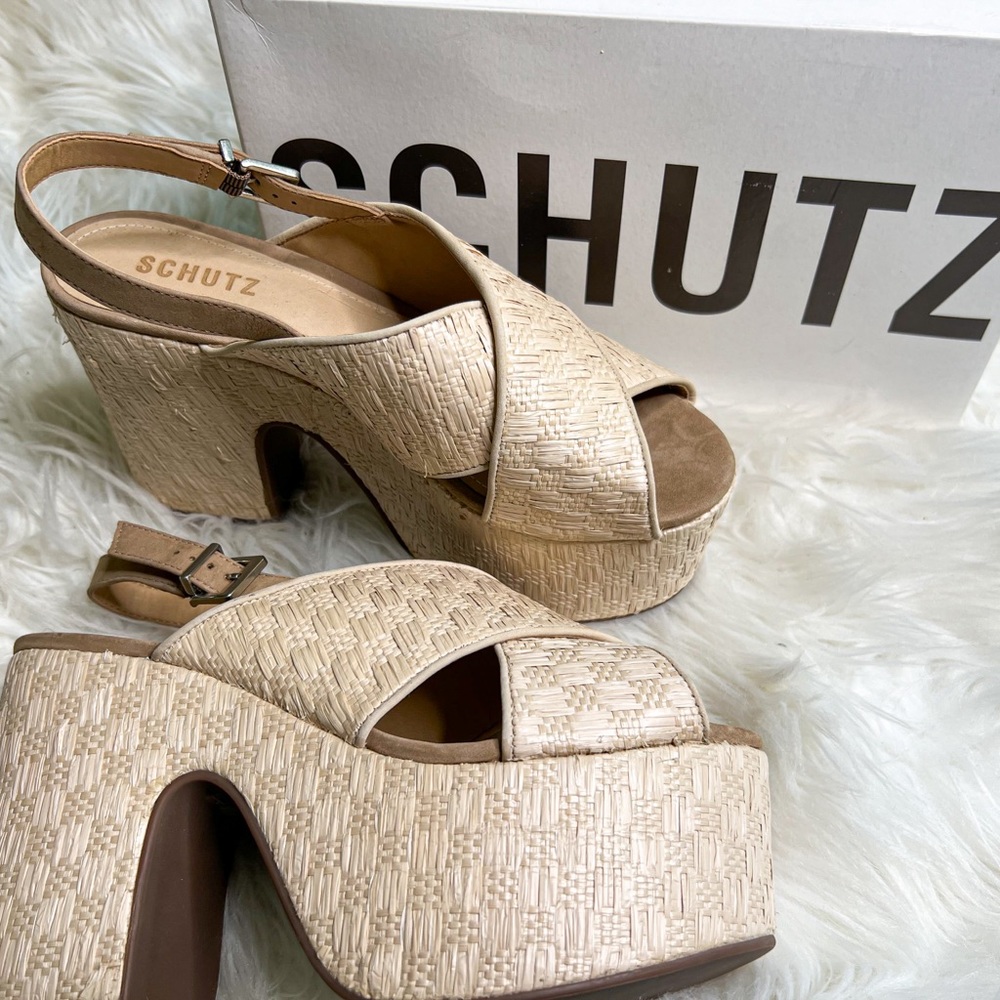 •NEW SCHUTZ Kallina Natural Block Heel Platform Sandals Size 9 - Chic & Stylish•